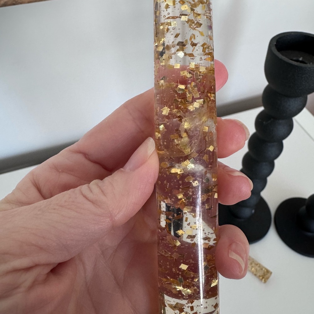 2 MCM Confetti GOLD Clear Lucite Taper Candles 12" Acrylic Gregorian Set vintage - Picture 2 of 5